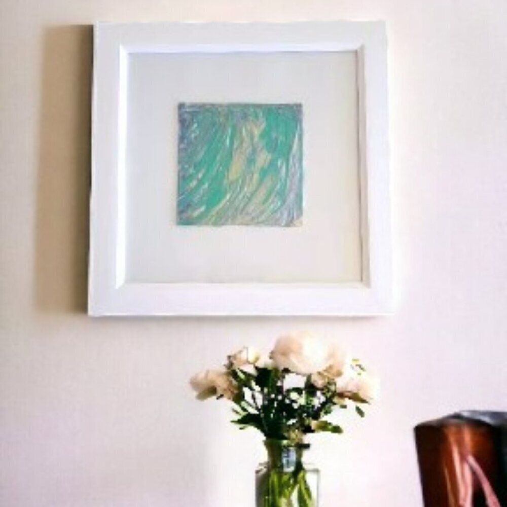 Turquoise, Green, Gold and Silver Framed Abstract Acrylic Painting‎ - New